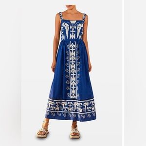 Farm Rio Navy Macaw Embroidered Maxi Dress